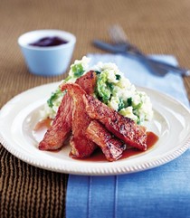 Gammon steaks with colcannon and redcurrant sauce
