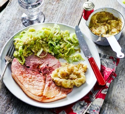 Gammon steaks with leek & celeriac mash and apple sauce