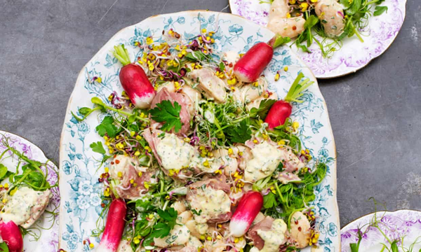 Gammon with butter beans and radishes
