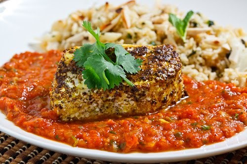 Garam masala roasted halibut in a tomato curry sauce