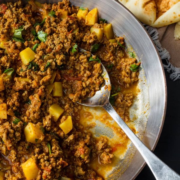Garam masala-spiced ground beef with potatoes (Keema aloo)