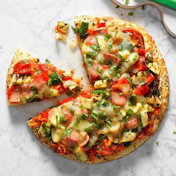 Garden-fresh grilled veggie pizza