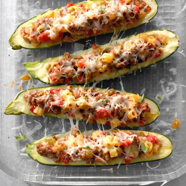 Garden-stuffed zucchini boats