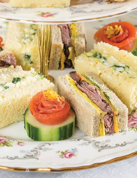 Garden vegetable roast beef & cheddar tea sandwiches [savoury aïoli]