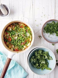 Garden vegetable soup with fresh herbs