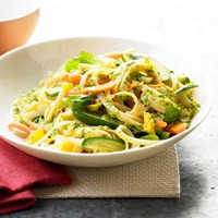 Garden veggie linguine with cilantro pesto