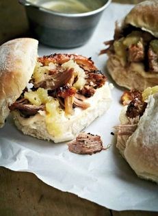 Garlic & fennel slow-roasted pork baps with apple sauce & garlic mayo