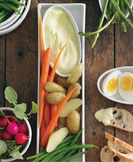 Garlic aioli with garden vegetables