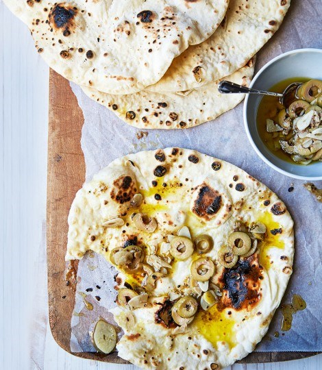 Garlic, anchovy and olive flatbreads