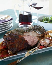 Garlic-and-herb-crusted leg of lamb