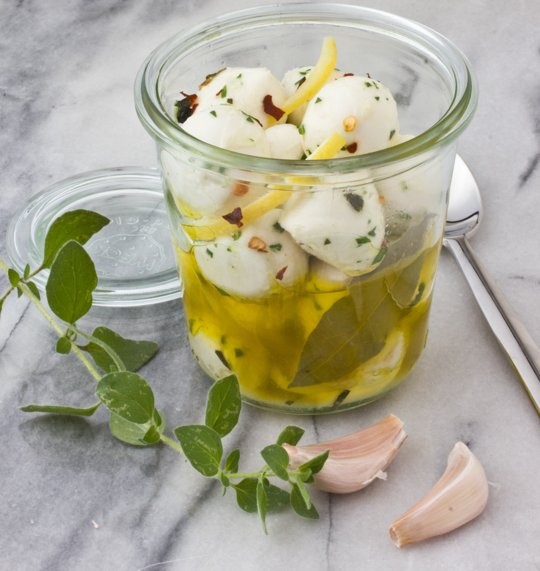 Garlic and herb marinated mozzarella bites