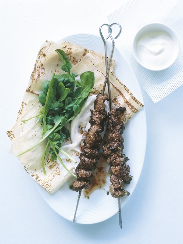 Garlic and mustard beef skewers