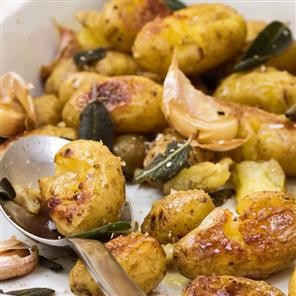 Garlic and sage crispy crushed new potatoes