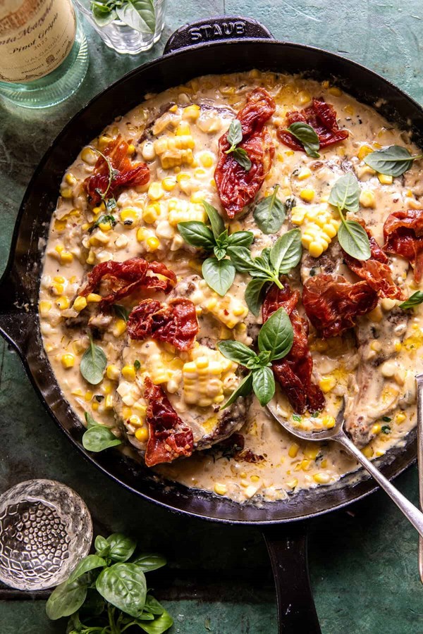Garlic butter creamed corn pork chops