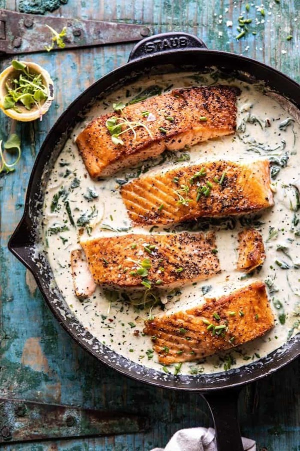 Garlic butter creamed spinach salmon