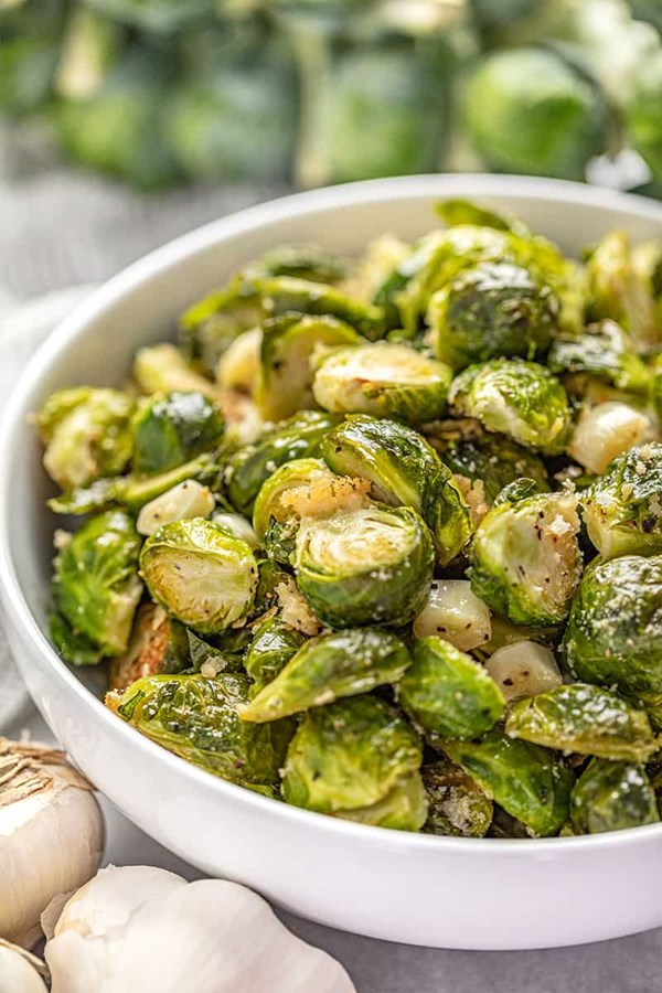 Garlic butter-roasted Brussels sprouts