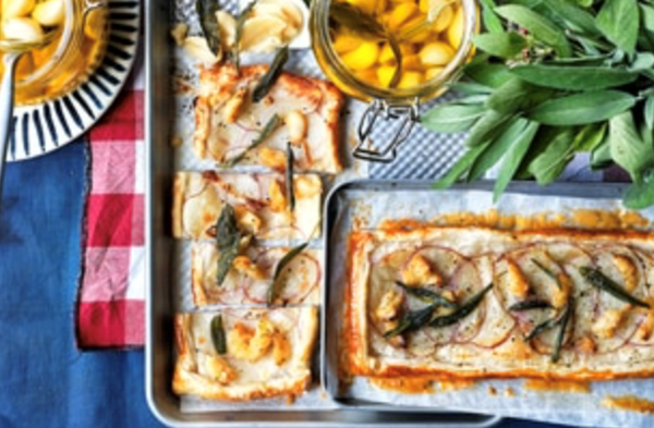 Garlic confit potato tart