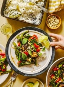 Garlic-dressed charred green bean salad