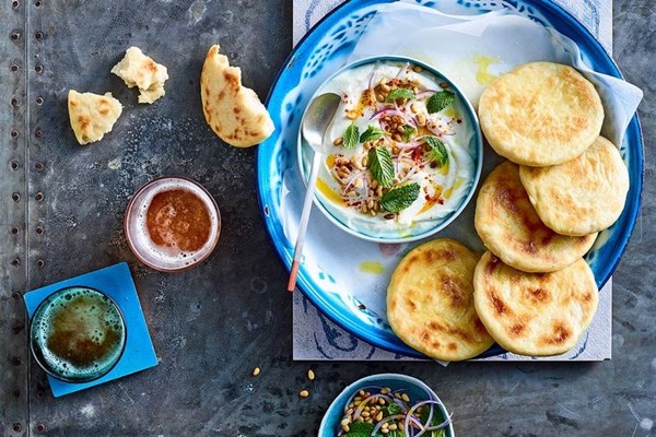 Garlic flatbread with whipped curd cheese