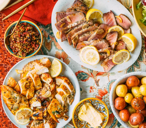 Garlic-herb chicken cutlets & garlic-herb tuna