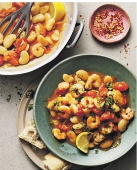 Garlic king prawn & butter bean stew