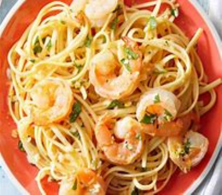 Garlic-lemon shrimp linguine