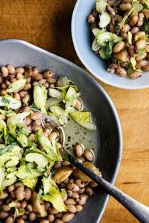 Garlic marinated white beans with celery and parsley salad