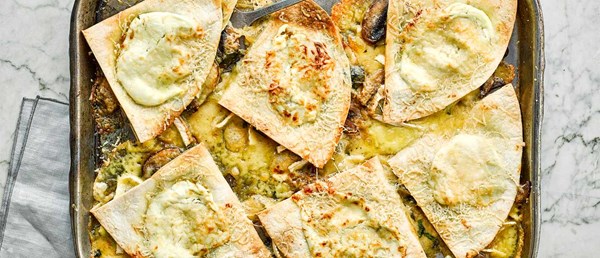 Garlic-mushroom-and-Brie-stuffed pancakes