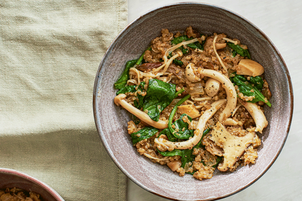 Garlic mushroom quinoa risotto
