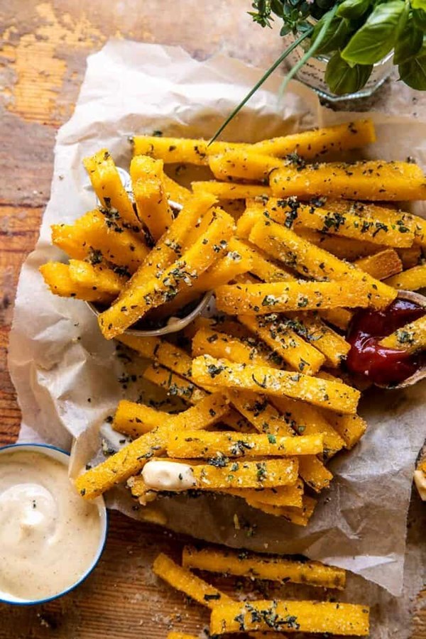 Garlic Parmesan herb butter polenta fries with lemon aioli
