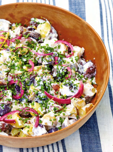 Garlic potato salad with lemon crème fraîche