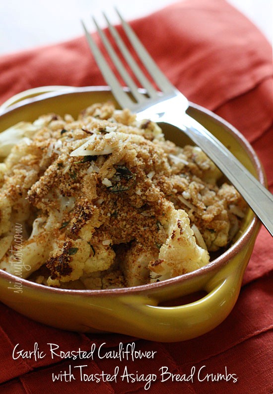 Garlic roasted cauliflower with toasted Asiago bread crumbs