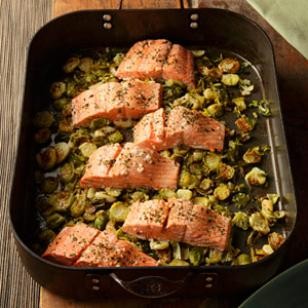 Garlic roasted salmon & Brussels sprouts
