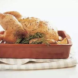 Garlic-rosemary roast chicken with jus