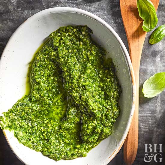 Garlic scape and basil pesto