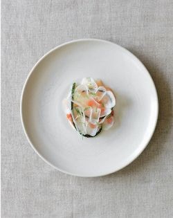 Garlic scapes, spanner crab and sunchokes