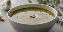Garlic soup and harissa