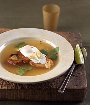 Garlic soup with poached eggs