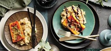 Garlic squash steaks with herbed pear-potato mash [Ellen Boeke]