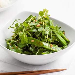 Garlic stir-fried snow peas & pea greens