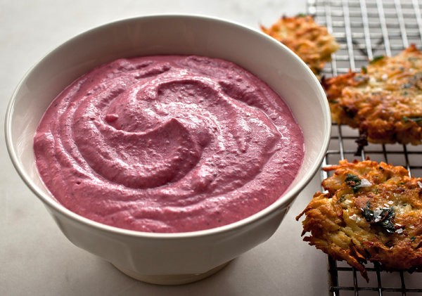 Garlicky beet spread with yogurt, dill and horseradish