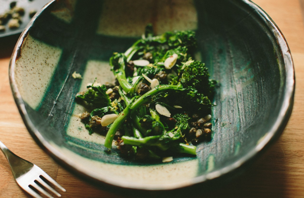 Garlicky broccoli rabe with almonds and fried capers