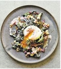 Garlicky chard & poached eggs on toast