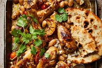 Garlicky chicken & butter bean traybake