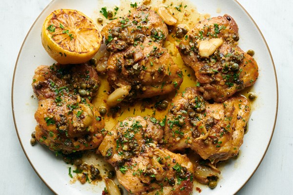 Garlicky chicken with lemon-anchovy sauce