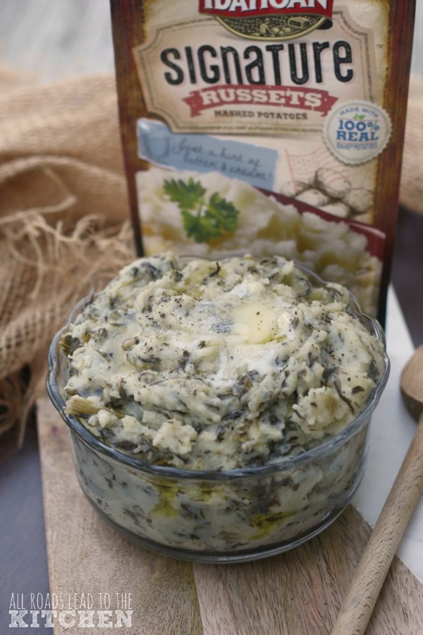 Garlicky greens and Parmesan mashed potatoes