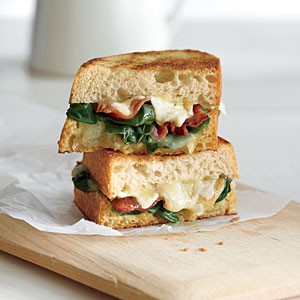 Garlicky grilled cheese with bacon and spinach