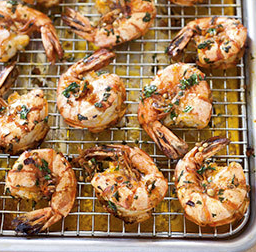 Garlicky roasted shrimp with cilantro and lime