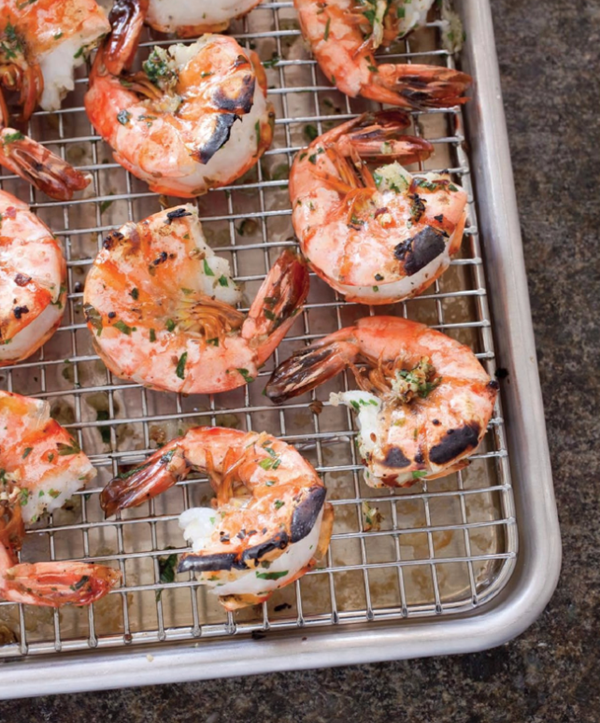 Garlicky roasted shrimp with cumin, ginger, and sesame