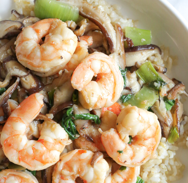 Garlicky shrimp stir-fry with shiitakes and bok choy